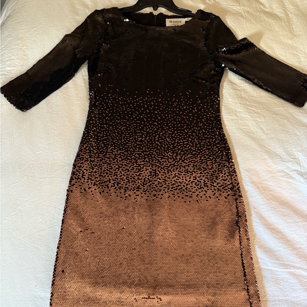 BB Dakota Black and Gold Sequin Sheath Dress